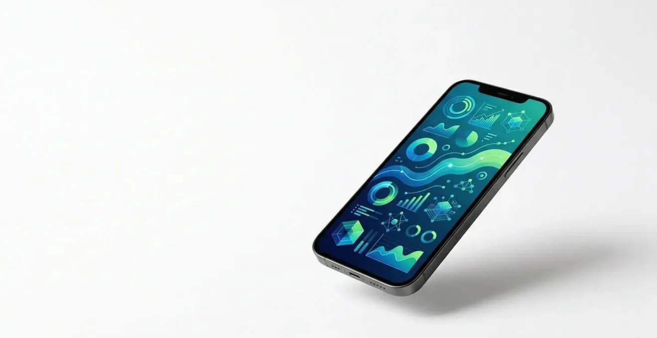Application mobile de néo-assurance affichée sur un smartphone moderne avec interface intuitive et graphiques de données