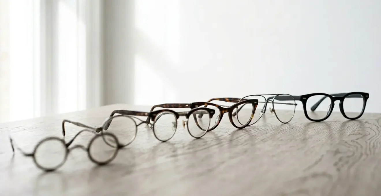 Vue rapprochée de verres progressifs dans différentes montures montrant l'évolution de la correction optique