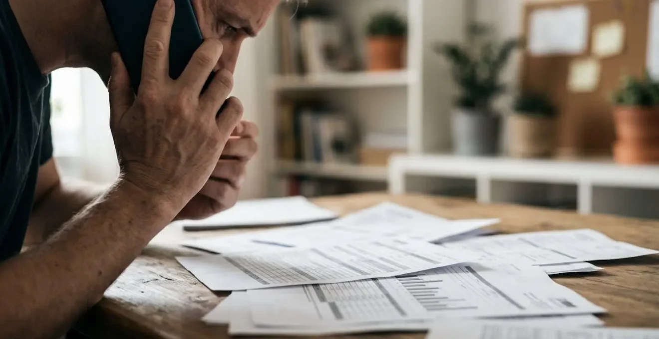 Bureau avec documents d'assurance et téléphone suggérant une négociation en cours pour ajuster les garanties