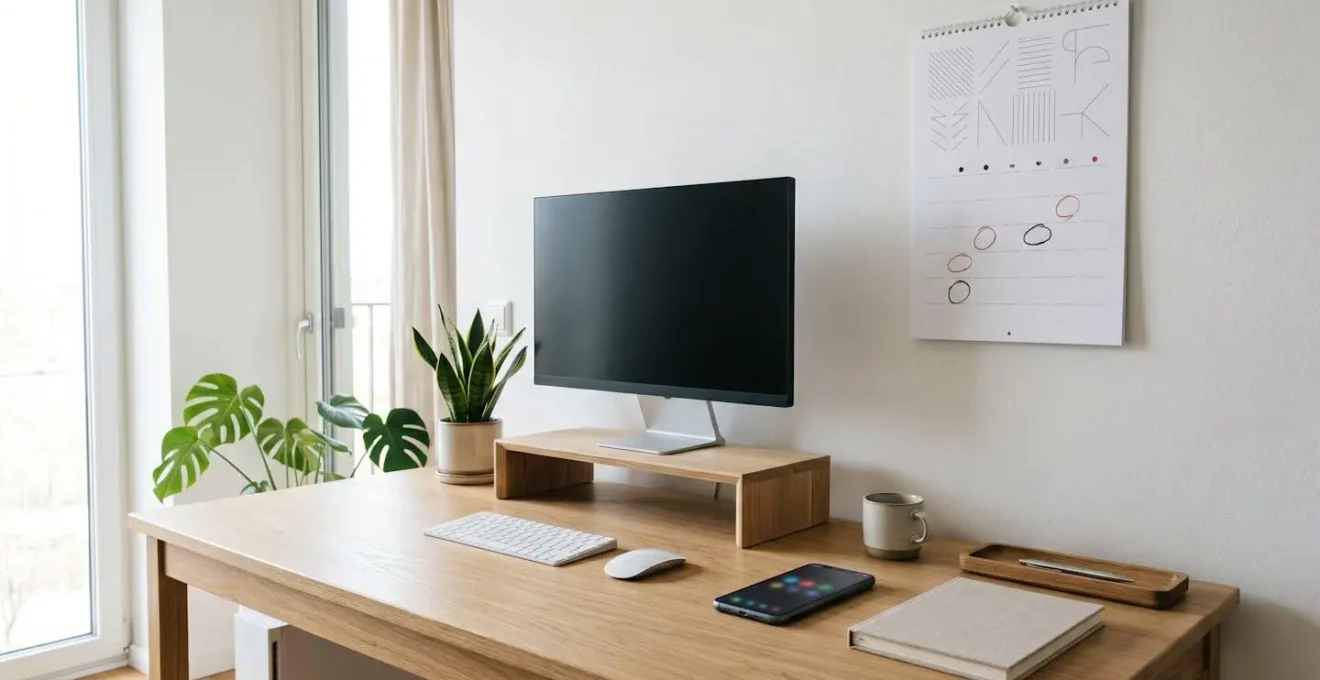 Calendrier mural avec dates d'échéances entourées et smartphone montrant une alerte de rappel sur un bureau