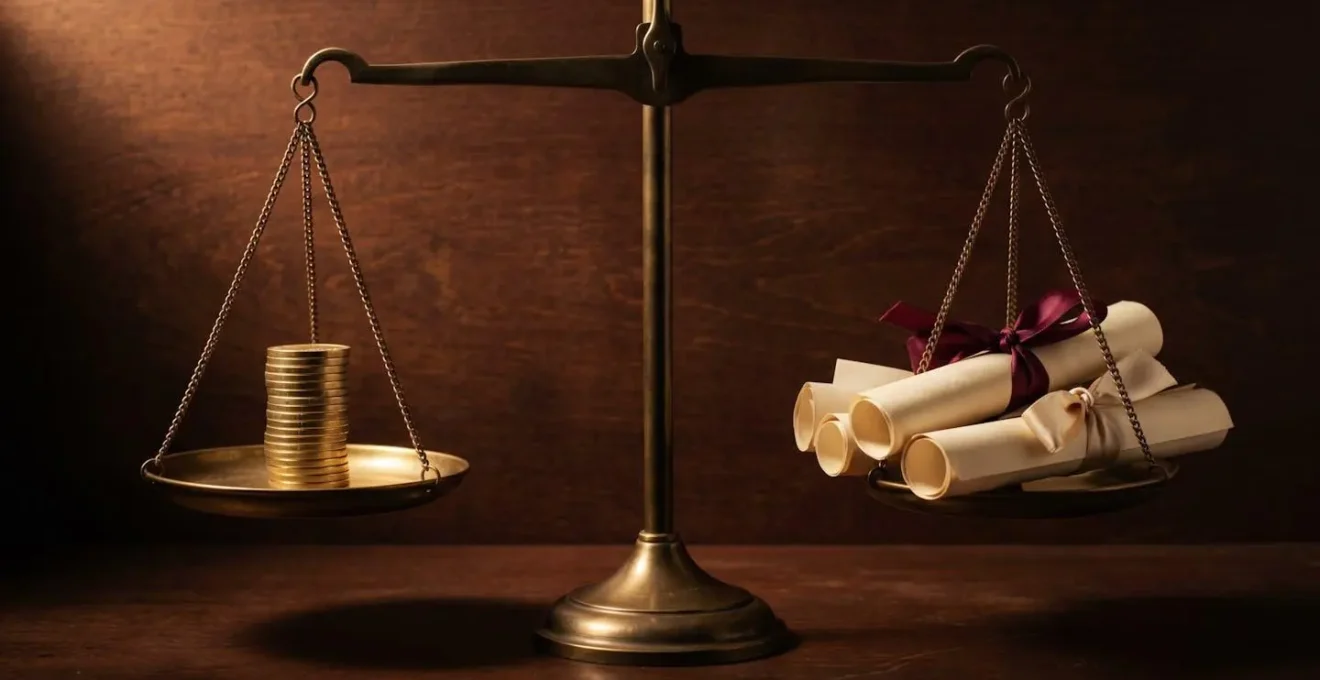 Balance symbolique équilibrant des pièces dorées et des documents d'assurance