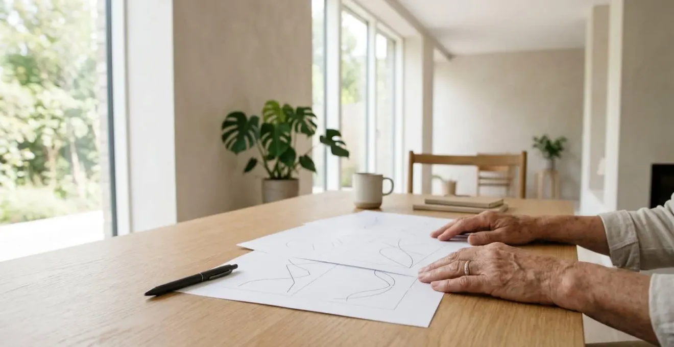 Senior examinant un graphique d'évolution des tarifs sur un bureau avec calculatrice