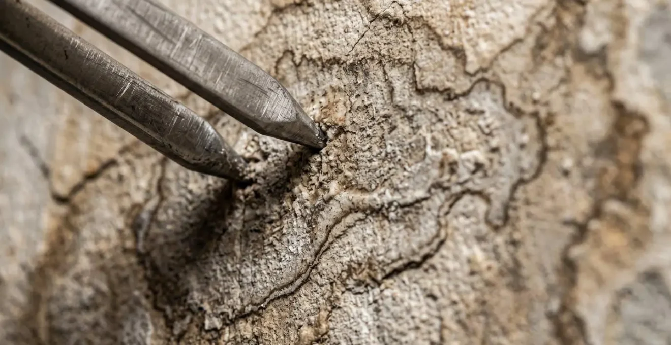 Gros plan d'un hygromètre professionnel mesurant l'humidité d'un mur avec traces visibles de séchage
